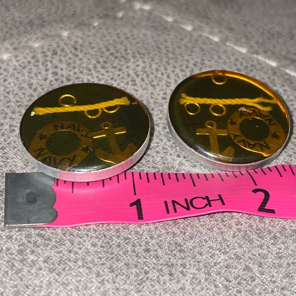 Vintage US Navy Resin Shank Buttons Gold Anchor Life Ring Nautical 2pc 7/8"
